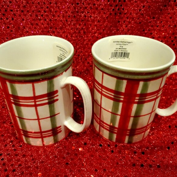 LENOX Holiday Gatherings Holiday Plaid Christmas Mugs - SET of 2 ~ NEW - Picture 1 of 4